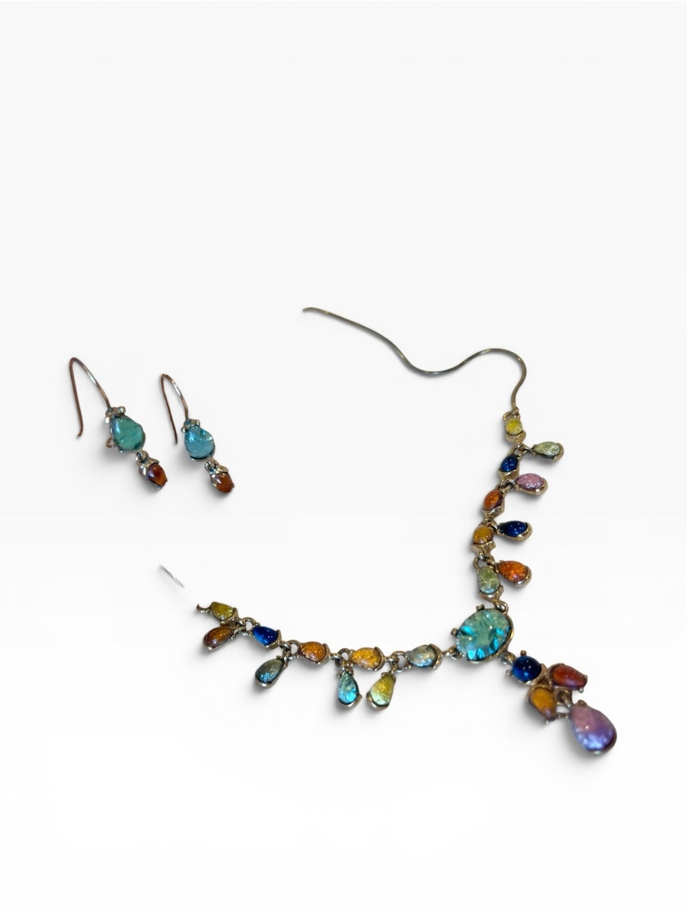 Multicolor Teardrop Crystal Necklace & Earring Set - Women Jewelry